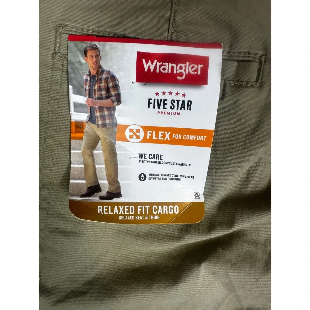 Wrangler Pants Mens 44x32 Five Star Relaxed‎ Fit Cargo Work Tan Khaki